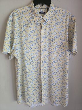 Izod Short-Sleeve Button-Down Shirt With Lemon Micro Print XL